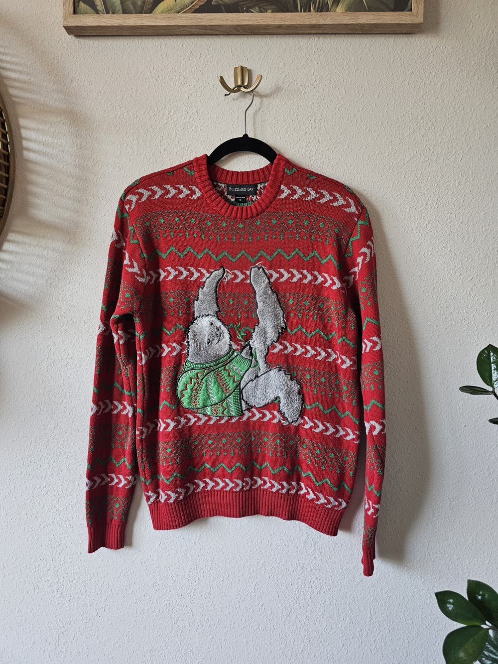 Ugly Christmas Sweater 100% Cotton Red And Green Sloth Fair Isle Knit Sweater
